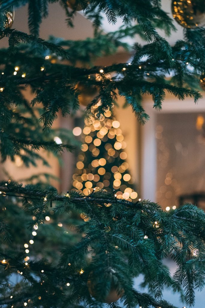 Christmas tree and lights in home to represent festive home