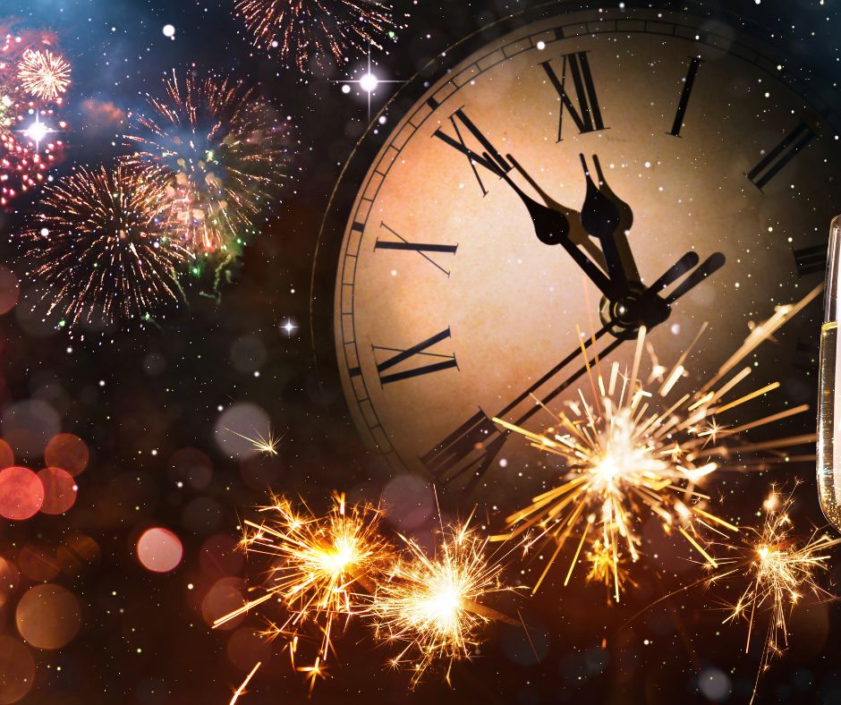Clock with fireworks to show passage of time