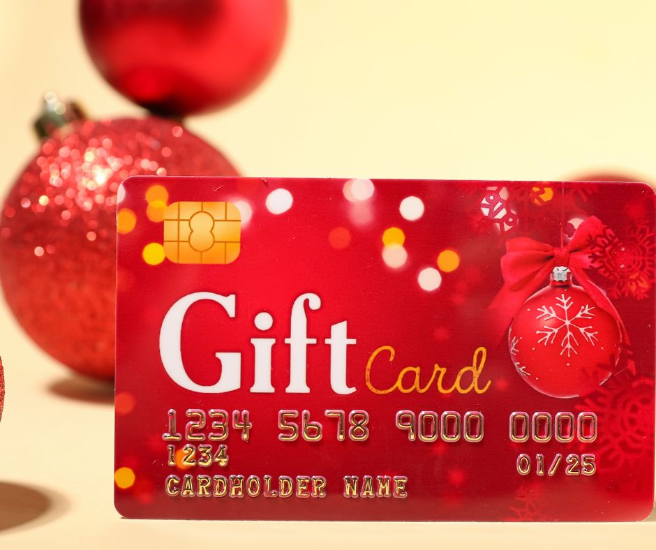 Pic of red gift card to depict Christmas gift ideas for teachers.