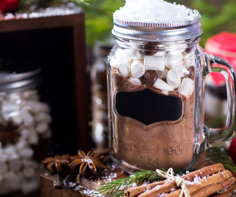 last minute gift idea of hot cocoa mix, oicture of kit in a mug