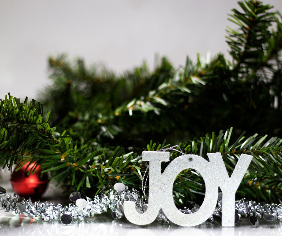 Christmas decoration of word Joy to show how it feels to make DIY Christmas coasters