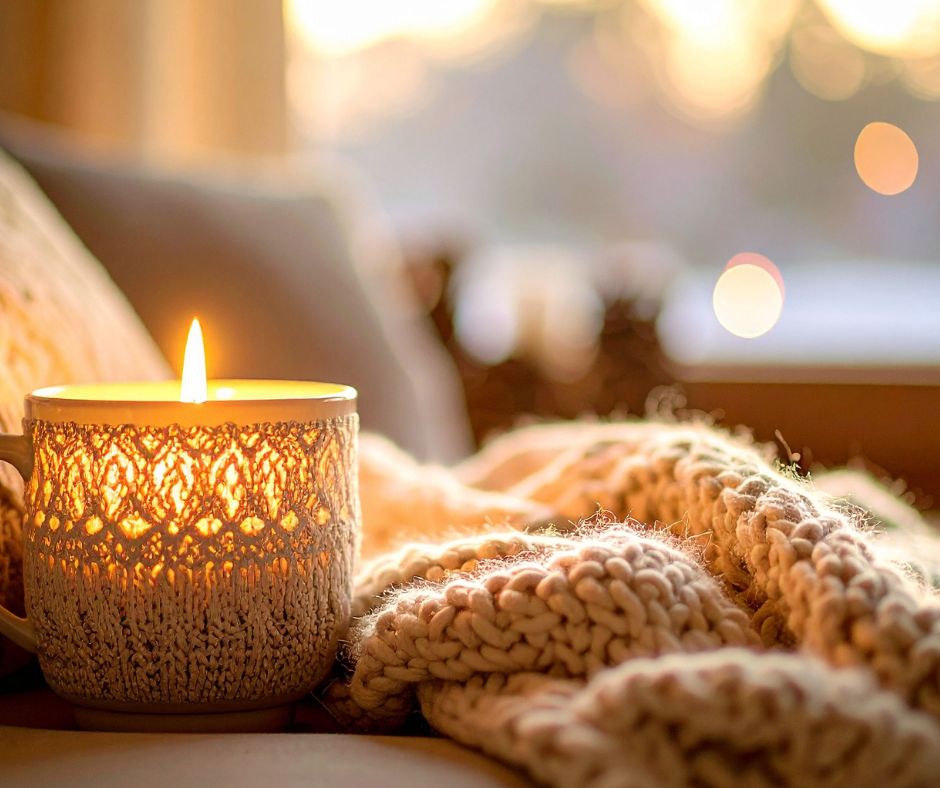 Cozy candle and blanket for Christmas gifts for moms